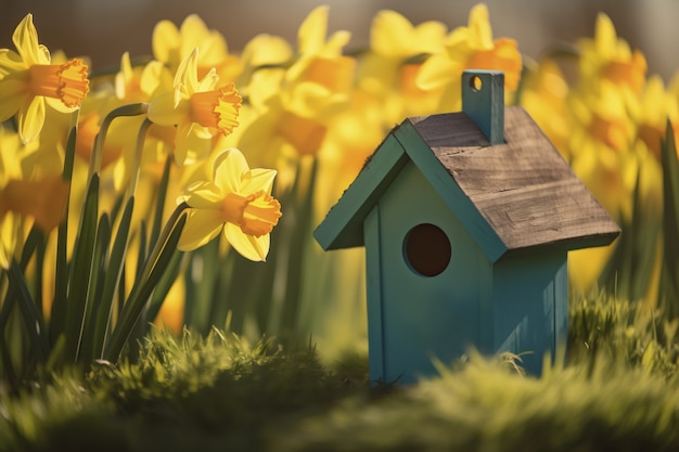 Foto gratuita casa de pájaros coloridos al aire libre