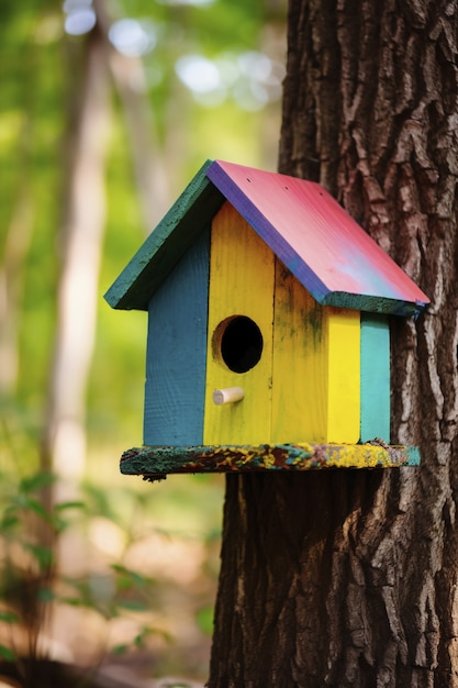 Foto gratuita casa de pájaros coloridos al aire libre