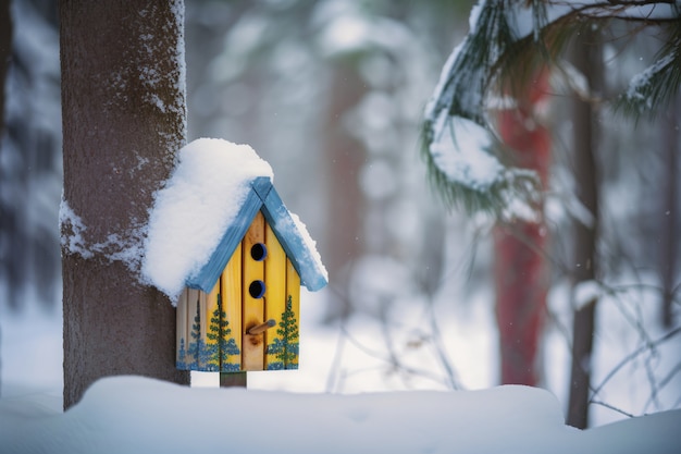 Foto gratuita casa de pájaros coloridos al aire libre