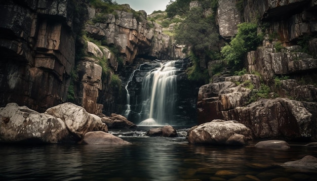 Foto gratuita una cascada en el bosque con un fondo verde