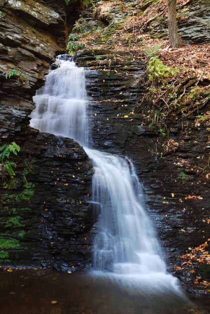 Cascada de montaña de otoño