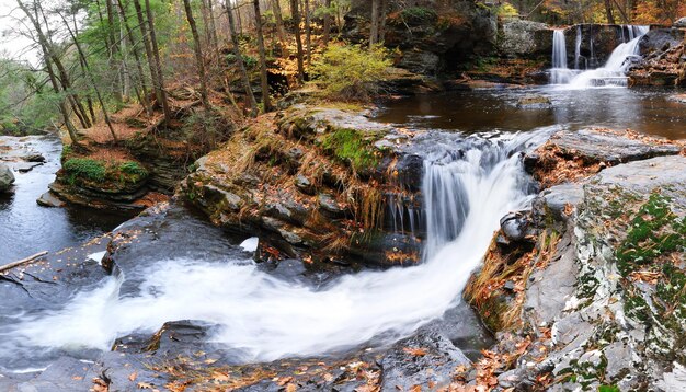 Cascada de otoño en la montaña