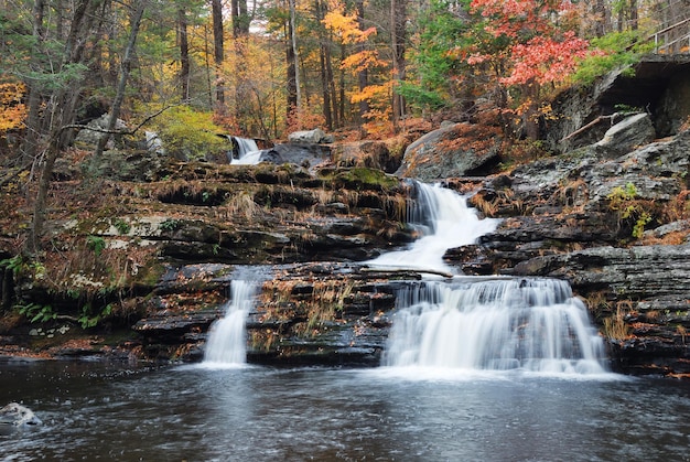 Cascada de otoño en la montaña