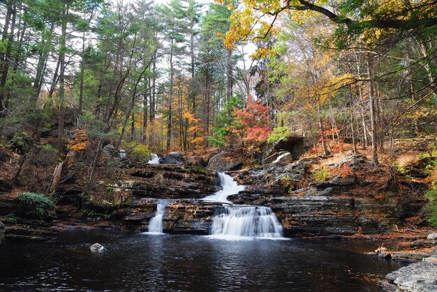 Cascada de otoño en la montaña