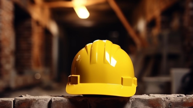 Foto gratuita un casco de construcción amarillo en el fondo de un edificio