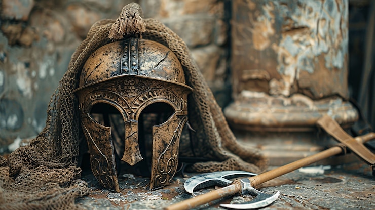 Foto gratuito casco de soldado de naturaleza muerta