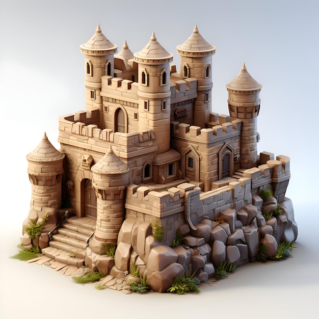 Foto gratuita castillo de arena sobre un fondo blanco representación 3d dibujo digital por computadora