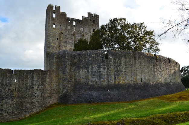 Castillo de Desmond y muros de piedra circundantes en Irlanda.