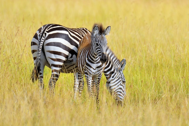 Foto gratuito cebra en pastizales en áfrica, parque nacional de kenia