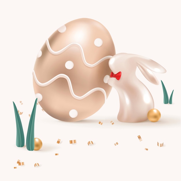 Celebración 3D de Pascua de oro rosa con conejito y huevos