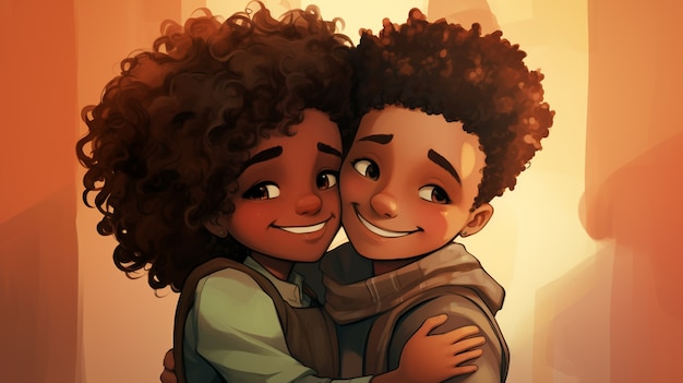 Foto gratuita celebración del día del abrazo al estilo de los dibujos animados