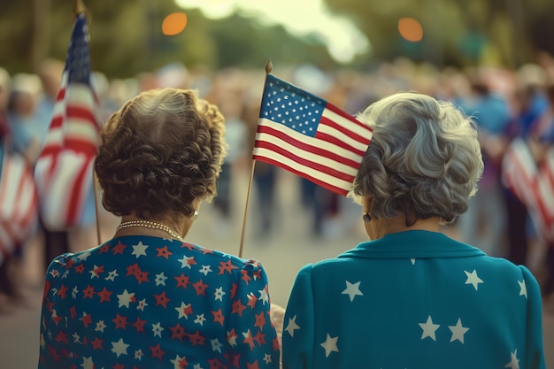 Celebración del día de la independencia de los Estados Unidos con bandera