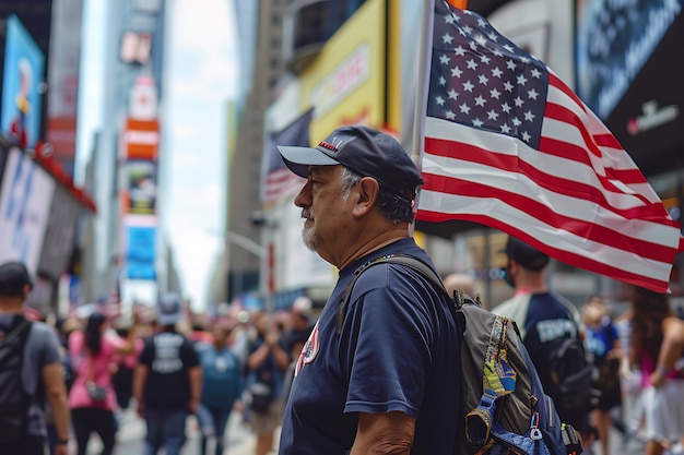 Celebración del día de la independencia de los Estados Unidos con bandera