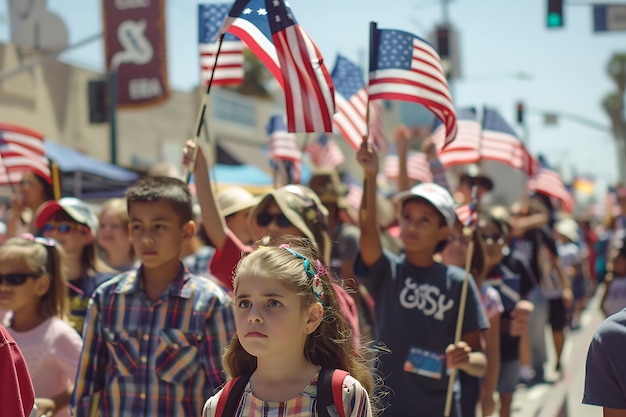 Celebración del día de la independencia de los Estados Unidos con bandera