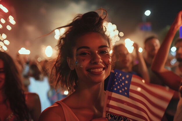 Celebración del día de la independencia de los Estados Unidos con bandera