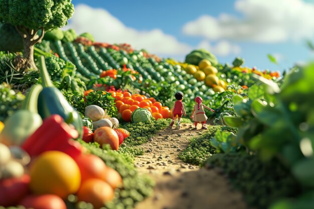 Celebración del Día Mundial de la Salud con comida saludable.