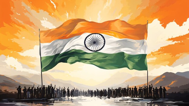 Celebración del Día de la República de la India arte digital con bandera