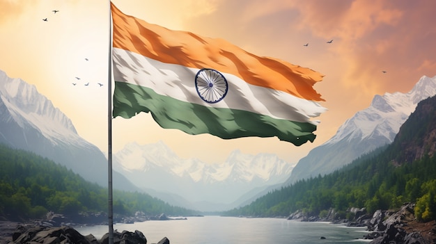 Celebración del Día de la República de la India arte digital con bandera