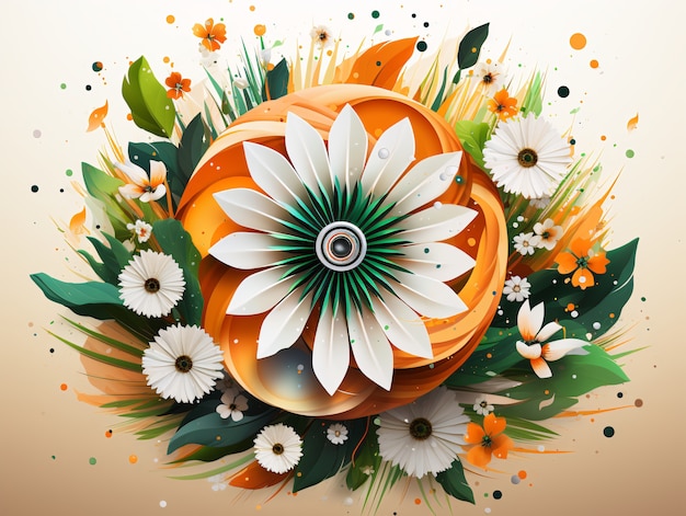 Celebración del Día de la República de la India arte digital con flores