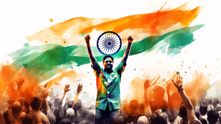 Foto gratuito celebración del día de la república de la india arte digital con la gente