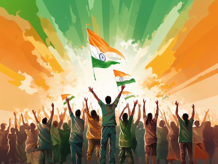 Foto gratuito celebración del día de la república de la india arte digital con la gente