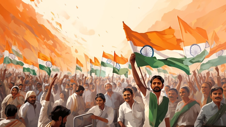 Foto gratuito celebración del día de la república de la india arte digital con la gente
