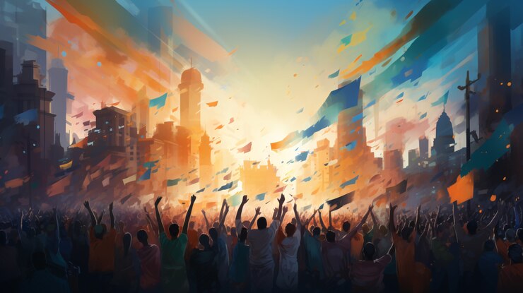 Foto gratuito celebración del día de la república de la india arte digital con la gente