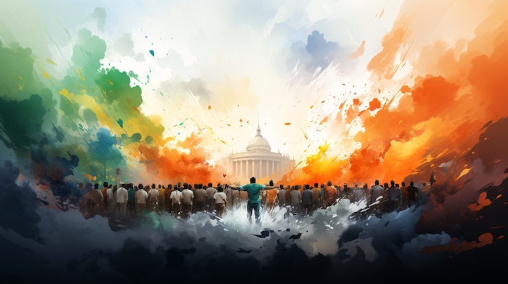 Foto gratuito celebración del día de la república de la india arte digital con la gente