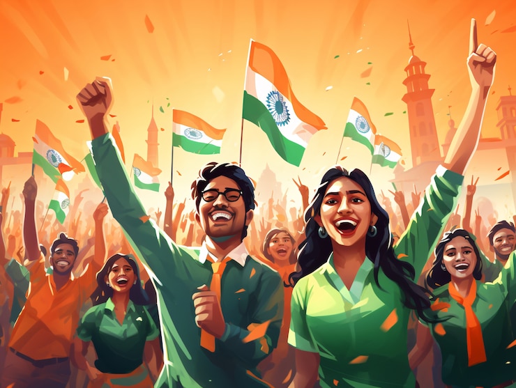 Foto gratuito celebración del día de la república de la india arte digital con hombre y mujer