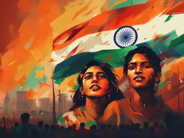 Foto gratuita celebración del día de la república de la india arte digital con un hombre y una mujer