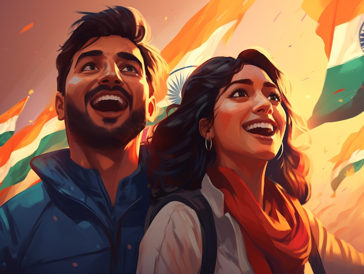 Foto gratuito celebración del día de la república de la india arte digital con hombre y mujer