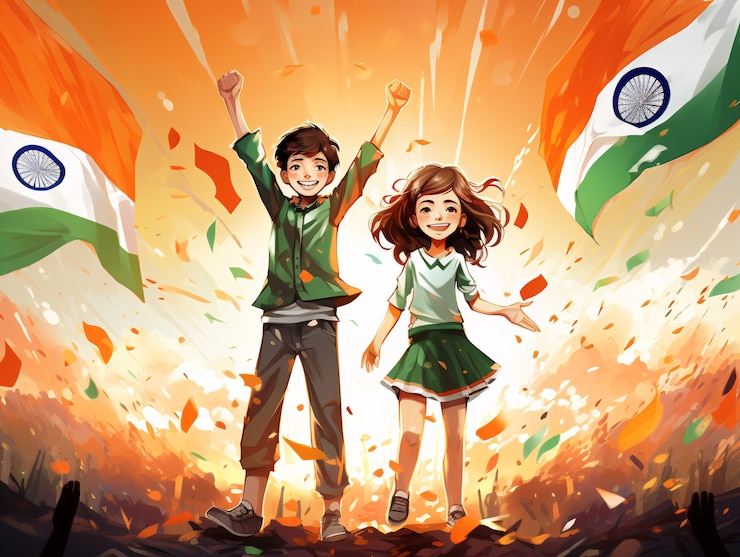 Foto gratuito celebración del día de la república de la india arte digital con niños