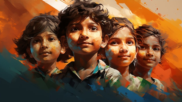 Celebración del Día de la República de la India arte digital con niños