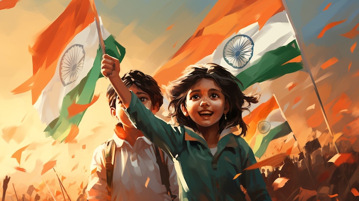 Foto gratuito celebración del día de la república de la india arte digital con niños