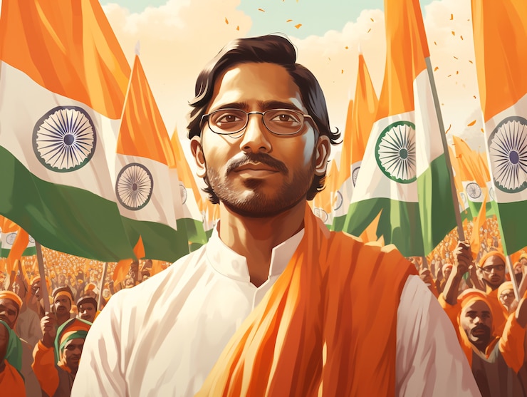 Foto gratuito celebración del día de la república de la india arte digital con retrato de hombre