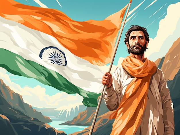 Celebración del Día de la República de la India arte digital con retrato de hombre