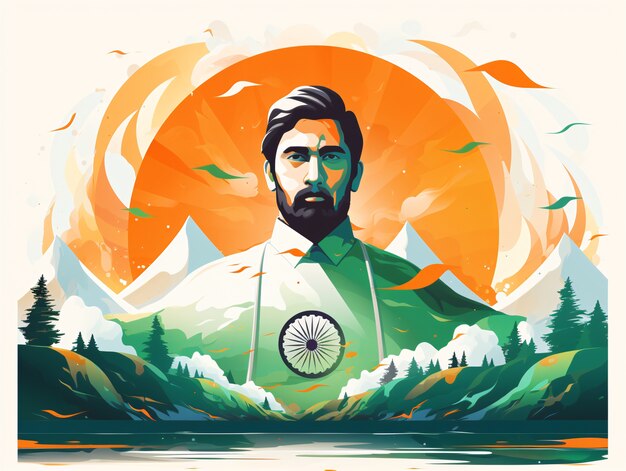 Celebración del Día de la República de la India arte digital con retrato de hombre