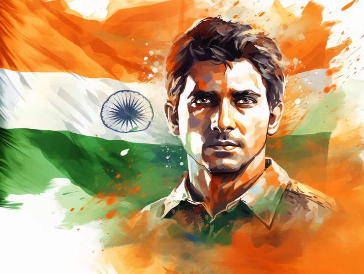 Foto gratuito celebración del día de la república de la india arte digital con retrato de hombre