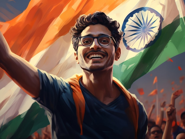 Celebración del Día de la República de la India arte digital con retrato de hombre