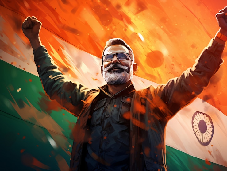 Foto gratuito celebración del día de la república de la india arte digital con retrato de hombre