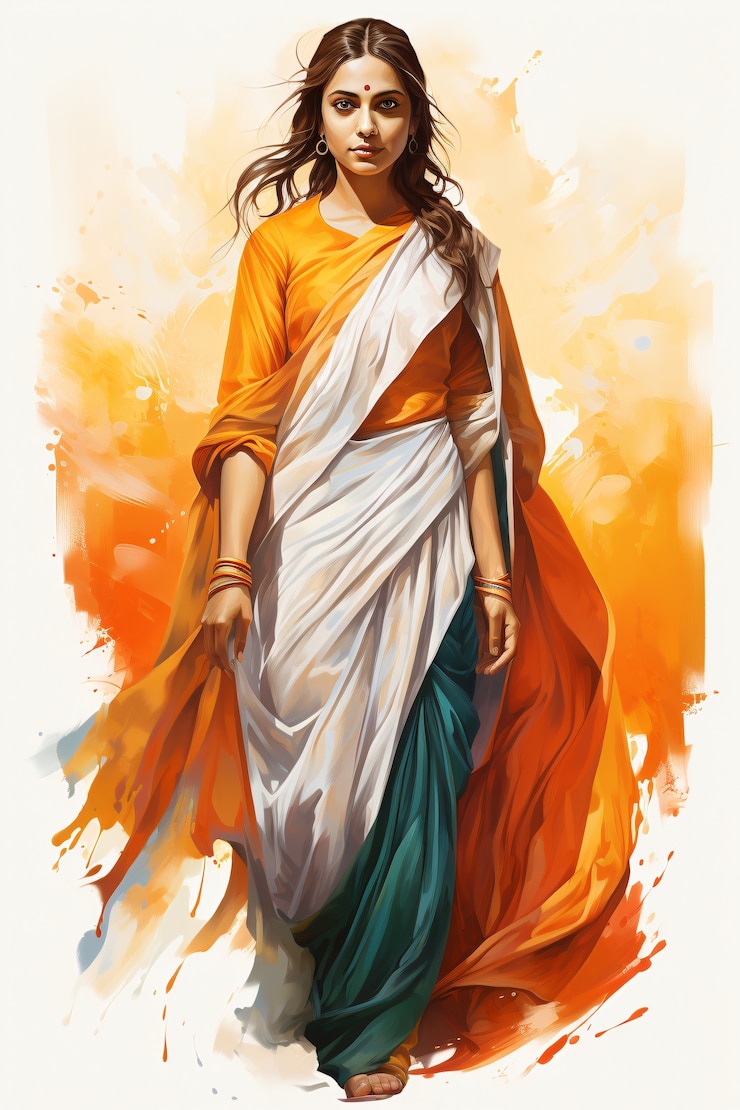 Foto gratuito celebración del día de la república de la india arte digital con retrato de mujer