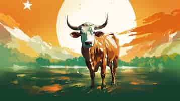 Foto gratuita celebración del día de la república de la india arte digital con una vaca