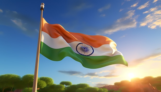 Celebración del día de la república de la India con bandera 3D