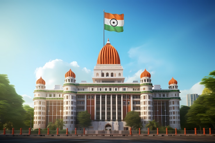Foto gratuito celebración del día de la república de la india con un edificio en 3d