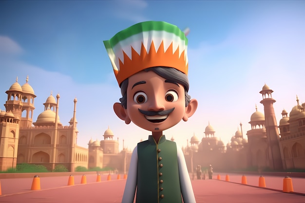 Foto gratuita celebración del día de la república de la india con un niño pequeño 3d