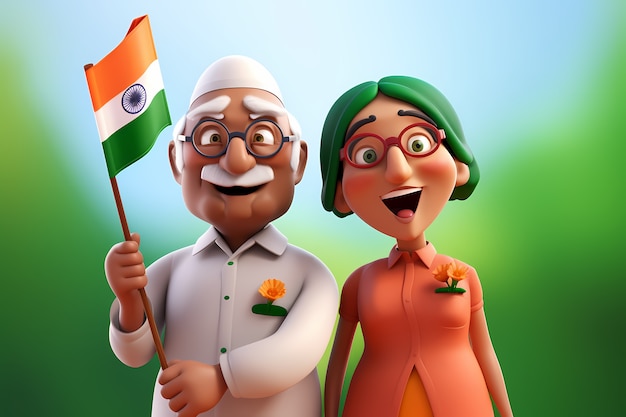 Foto gratuita celebración del día de la república de la india con la pareja senior 3d
