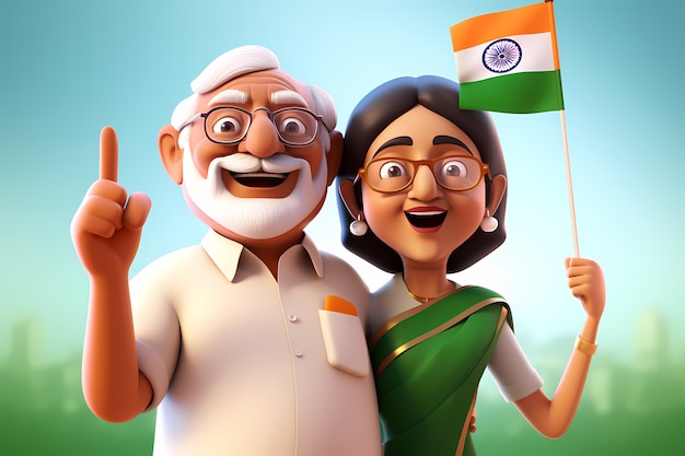 Foto gratuita celebración del día de la república de la india con la pareja senior 3d