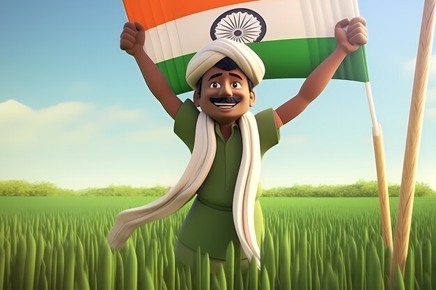 Celebración del Día de la República de la India con persona 3D y bandera