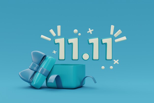 Celebración del día de los solteros con regalo azul.