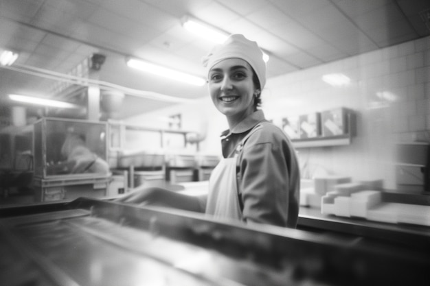 Foto gratuita celebración del día del trabajo con una vista monocromática de una mujer trabajando en su trabajo